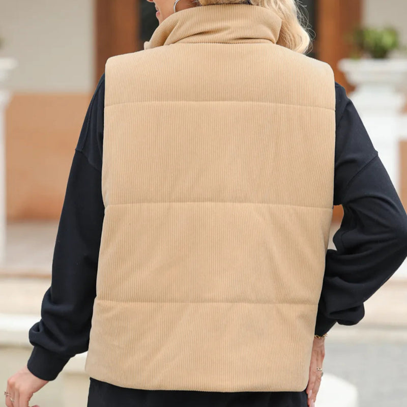 Pocketed Zip Up Turtleneck Vest Coat -runwayfashionista.com