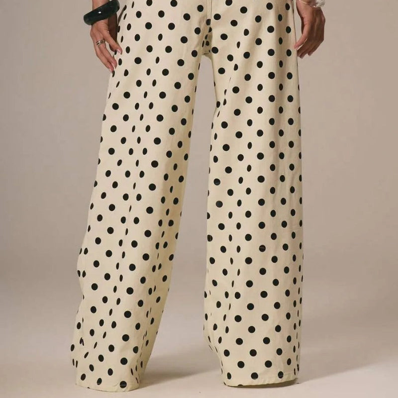 Casual Polka Dot Mid-rise Non-stretch Jeans