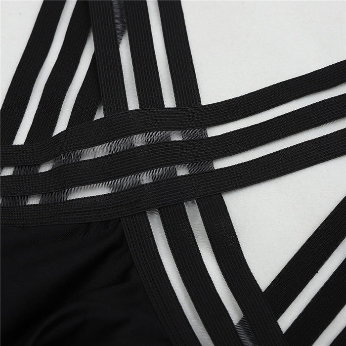 Striped Backless One-Piece Monokini - black