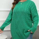 Plus Size Round Neck Long Sleeve Cable-Knit Sweater