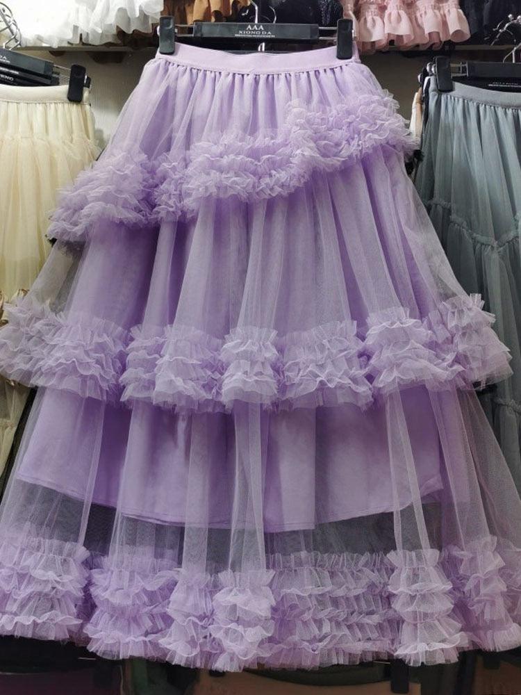 Multi-layer Fungus Edge Stitching Mesh Skirts - runwayfashionista.com