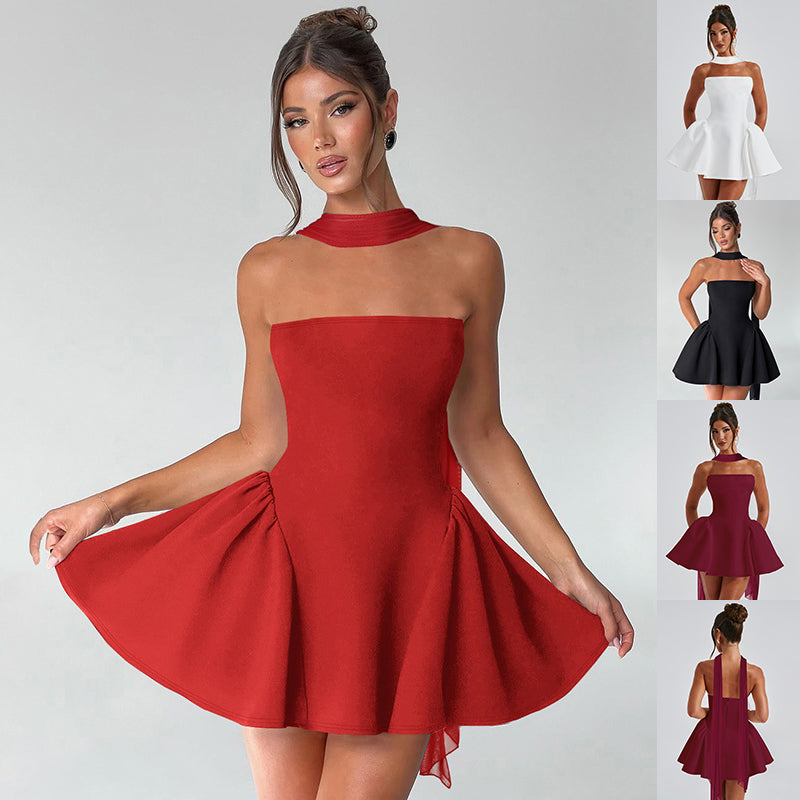 Mini Tube Top Dress With Back Zipper Design - red