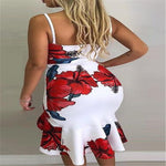 Printed V-Neck Split Midi Dress - white
