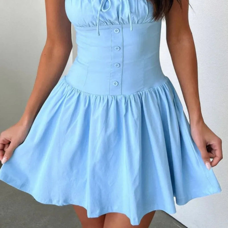 Decorative Button Square Neck Cami Dress - runwayfashionista.com