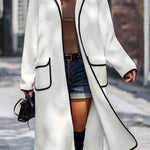Contrast Trim Long Sleeve Coat with Pockets - runwayfashionista.com