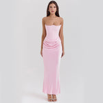 Tube Top Backless Evening Maxi- pinkDress
