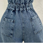 Denim Bandeau Zipper Jumpsuit & Jacket Set - blue
