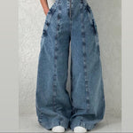 Denim Bandeau Zipper Jumpsuit & Jacket Set - blue