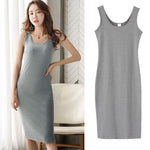 Basic Sleeveless Midi Dress -grey