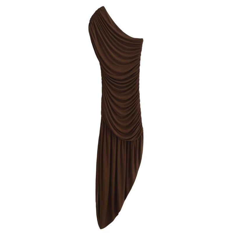 Pleated Decorative Asymmetric Dress