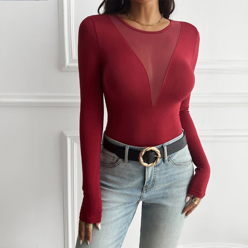 Spliced Sheer Long Sleeve Top