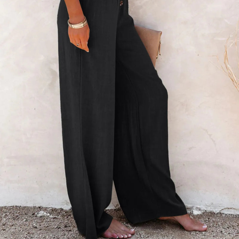 Decorative Button High Waist Pants - runwayfashionista.com