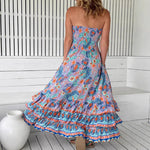 Multi-layer Ruffle Tiered Strapless Maxi Dress - violet