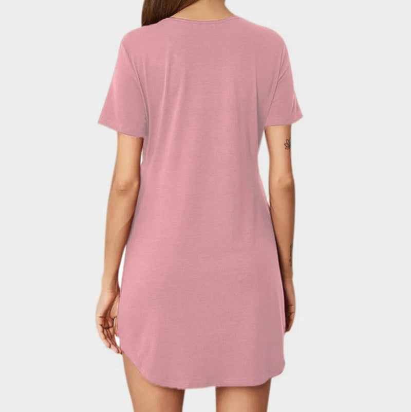 V-Neck Short Sleeve Lounge Dress - runwayfshionista.com