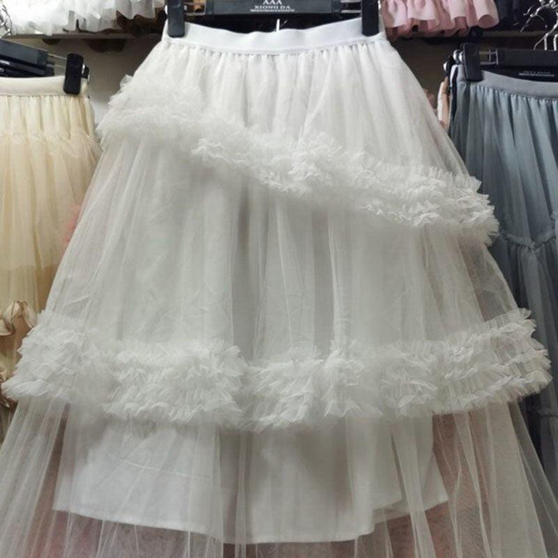 Multi-layer Fungus Edge Stitching Mesh Skirts - runwayfashionista.com