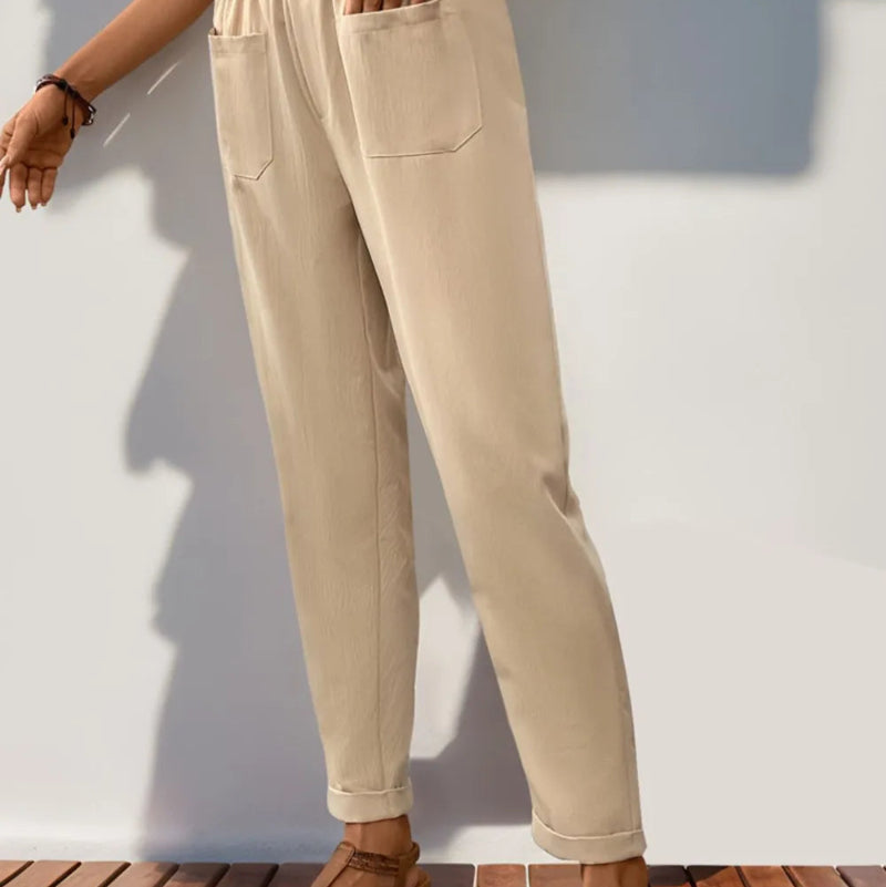 Frill High Waist Pants with Pockets - runwayfashionista.com