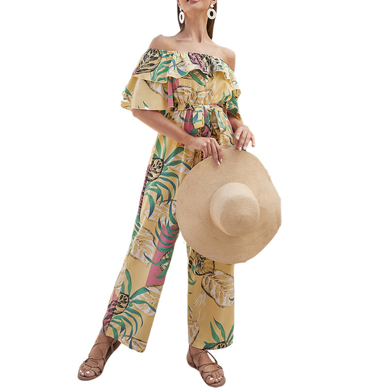 One-Shoulder Floral Jumpsuit