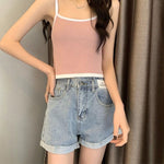 Irregular High-Waisted Denim Shorts