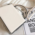 Chain PU Leather Handbag with Detachable Shoulder Strap - Black & Ivory