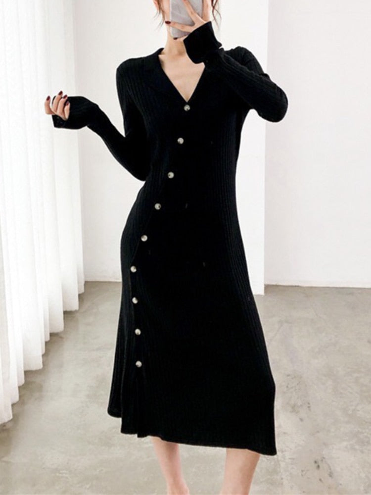 Waist-skimming Sweater Midi Dress - runwayfashionista.com