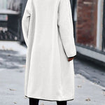Contrast Trim Long Sleeve Coat with Pockets - runwayfashionista.com