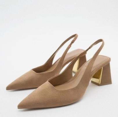 Slingback Pointed Toe Block Heels