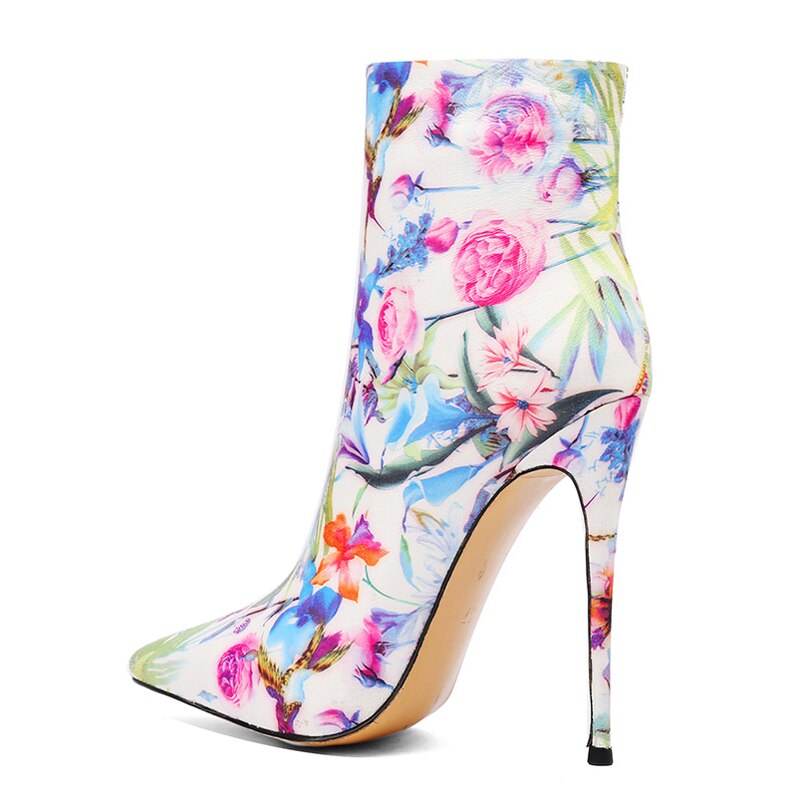 12cm Zipper Flowers Ankle Boots