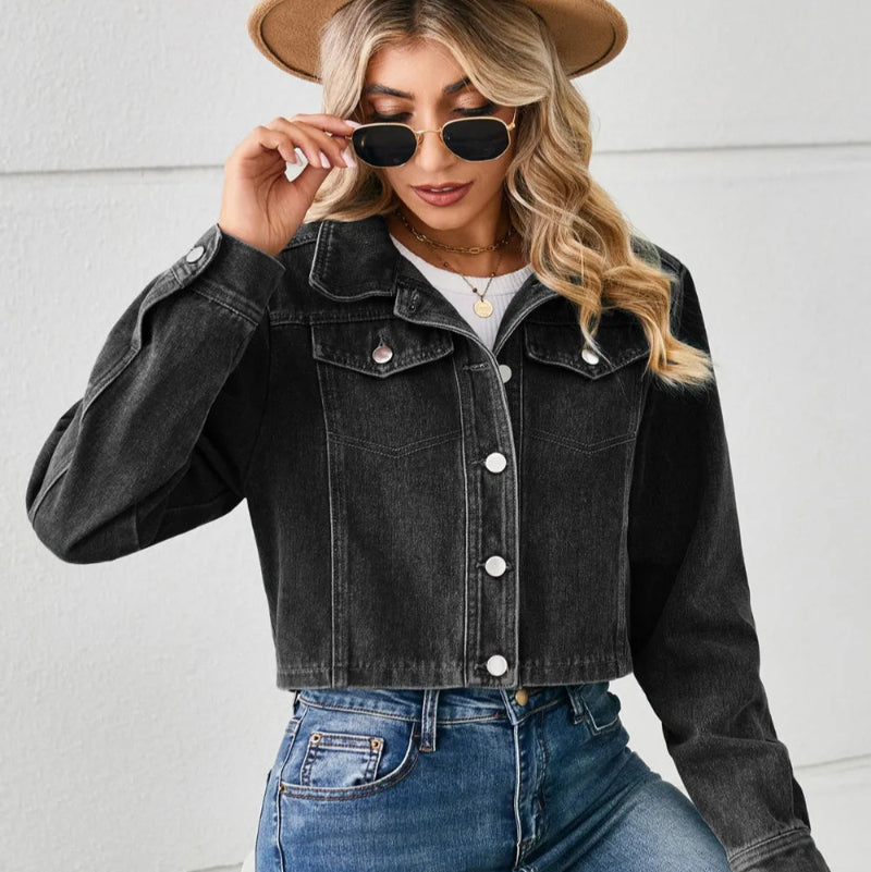 Button Up Long Sleeve Denim Jacket - runwayfashionista.com