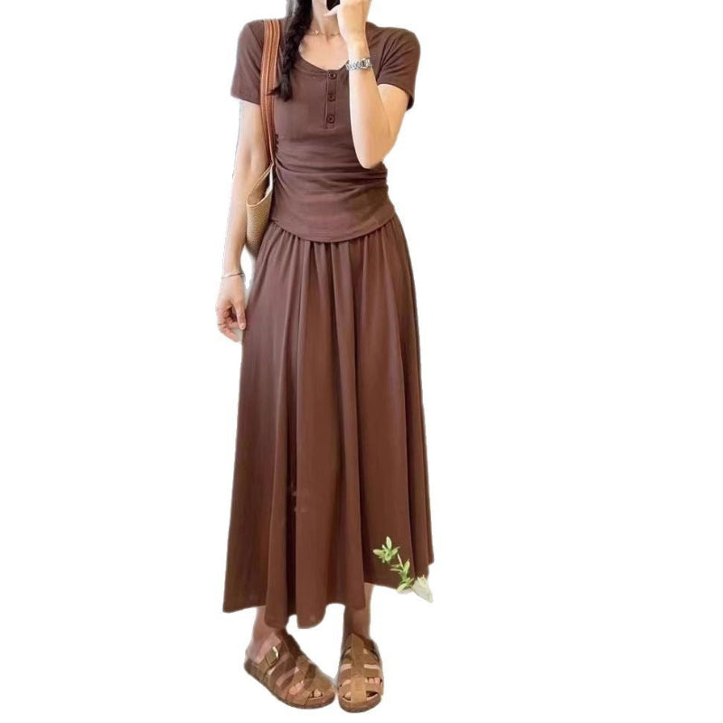 Fitted Top and Midi Skirt Two-Piece Set