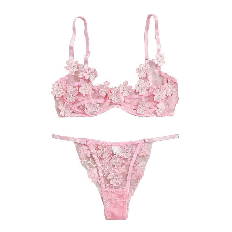 Mesh Embroidery Flower Decal Lingerie - runwayfashionista.com