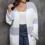 Model wearing a cozy imitation mink fur plus size cardigan