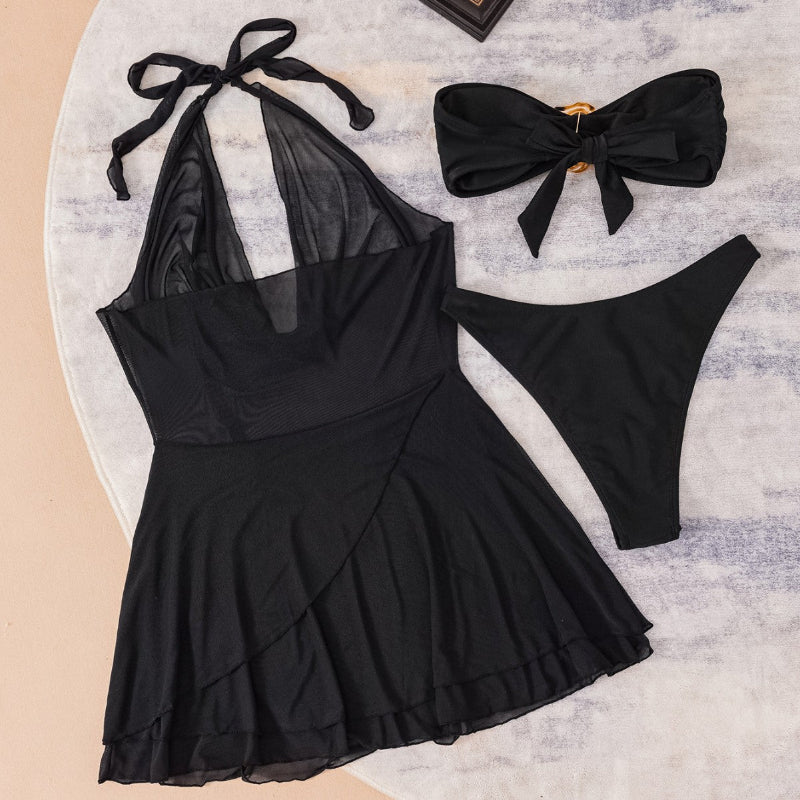 Mesh Cover-up Three-piece Set Tube Top Separated Bikini