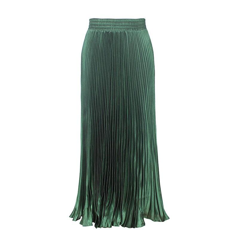 Glossy pleated long skirt