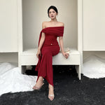 Edgy One-Shoulder Waist Tie Midi Dress