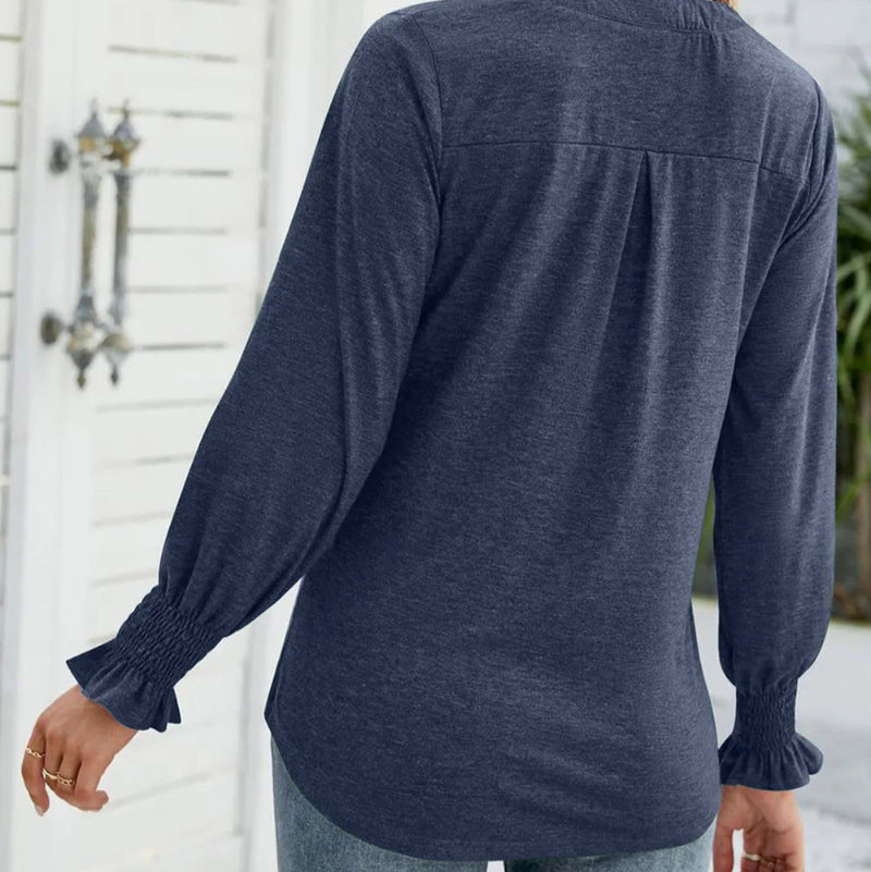 Notched Long Sleeve T-Shirt - runwayashionista.com