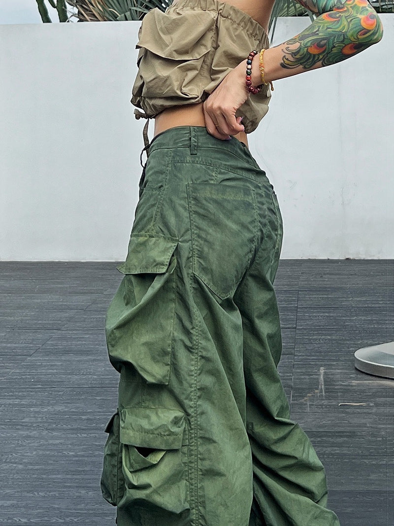 High Waist Patchwork Pockets Cargo Pant - runwayfashionista.com