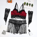 5-Piece Set New Tassel Waistband Lace Splicing With Gloves - runwayfashionista.com