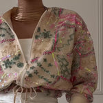 Embroidered Sequin Cropped Bomber Jacket