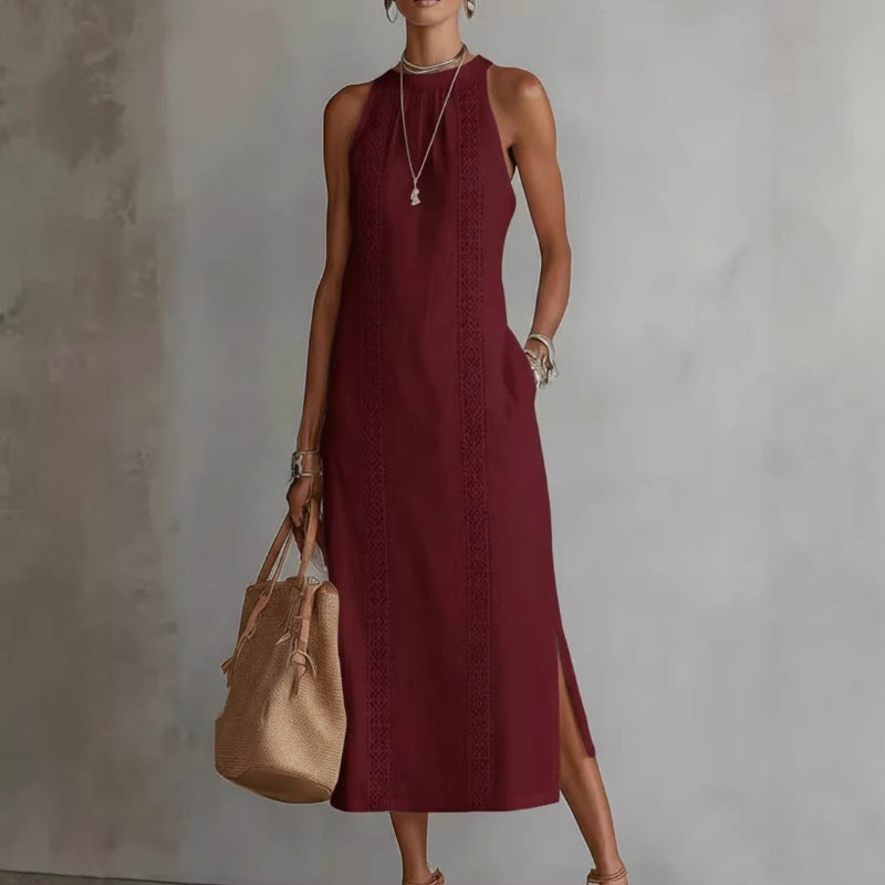 Halter Neck Sleeveless Midi Dress - brown
