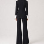 Contrast-Lapel Blazer and Flared Pants Suit