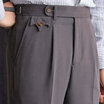 Men's British Heritage High-Rise Double-Pleat Gurkha-Style Wide-Leg Tailored Trousers