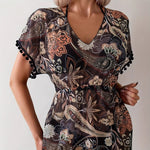 Short-sleeve V-neck Dress With An Elastic Waist