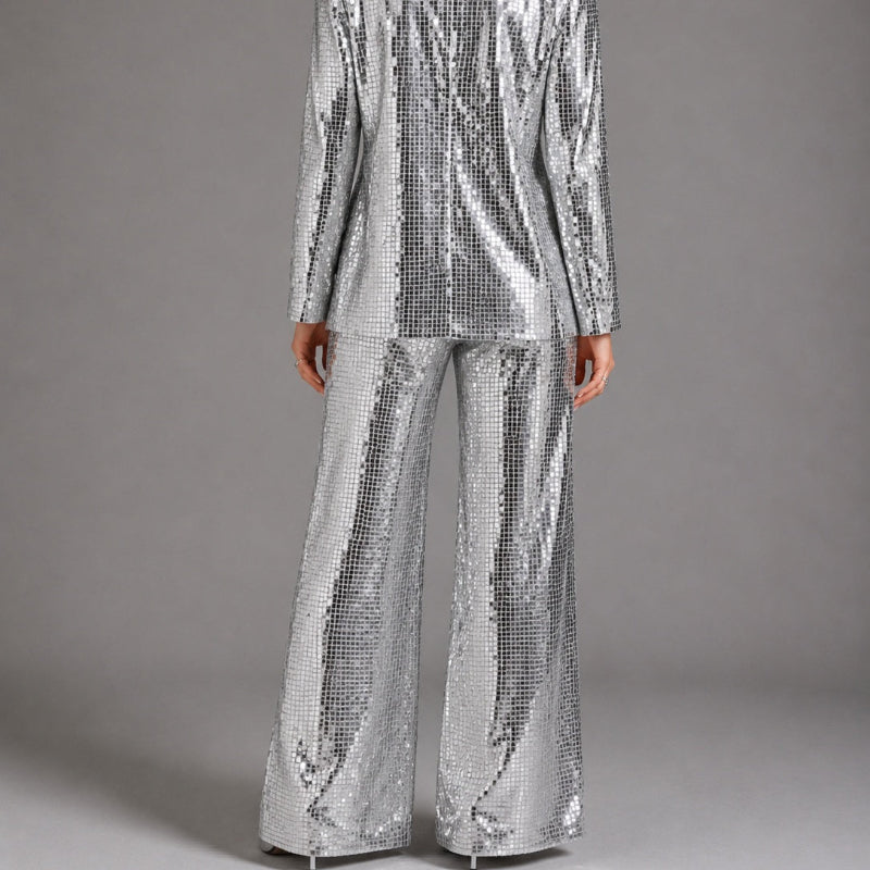 Silver Sequin Blazer & Flared Trouser Suit
