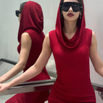 Chic Red Hooded Sleeveless Maxi Dress