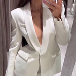Solid Color Lapel Suit Jacket & High Waist Pants Set