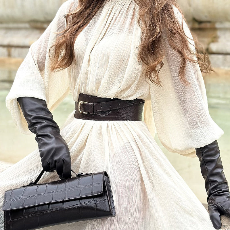 White Long-sleeved Ruffled Tie Maxi Dress