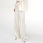 Cream Satin Tie-Front Top And Wide-Leg Pants Set