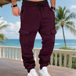 Fleece-lined Multi-pocket Cargo Pants - maroon