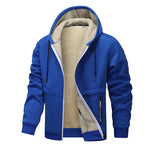Thick Sherpa Lined Hooded Zipper Jacket - blue