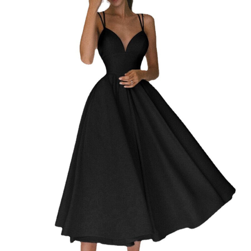 Sexy V-neck Suspender Midi Dress